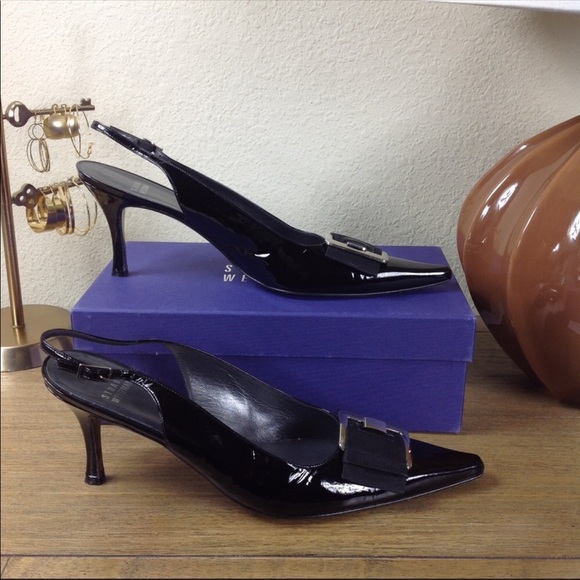 Stuart Weitzman Black Patent Leather Sling Backs - Picture 3 of 8